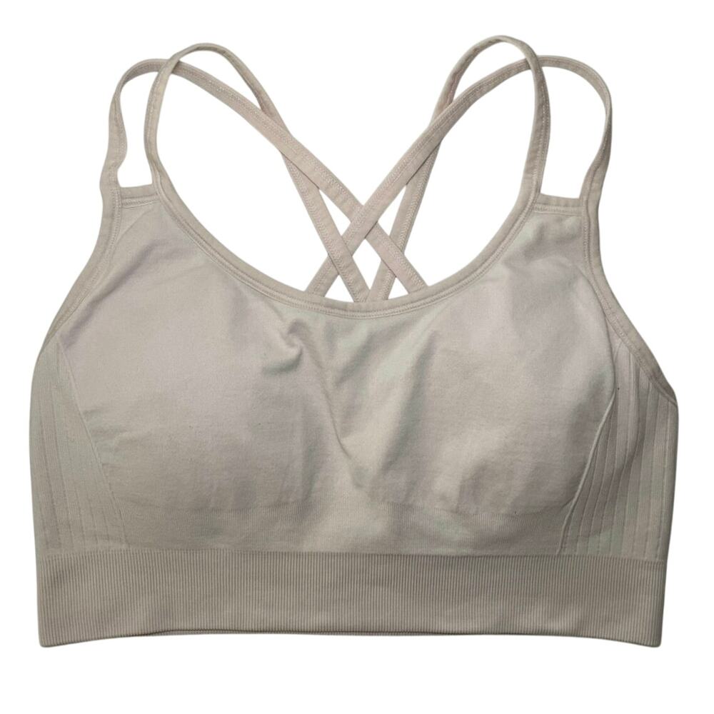 Peach Seamless Strappy Sports Bra Womens Size M Light Gray Padded Workout Gym